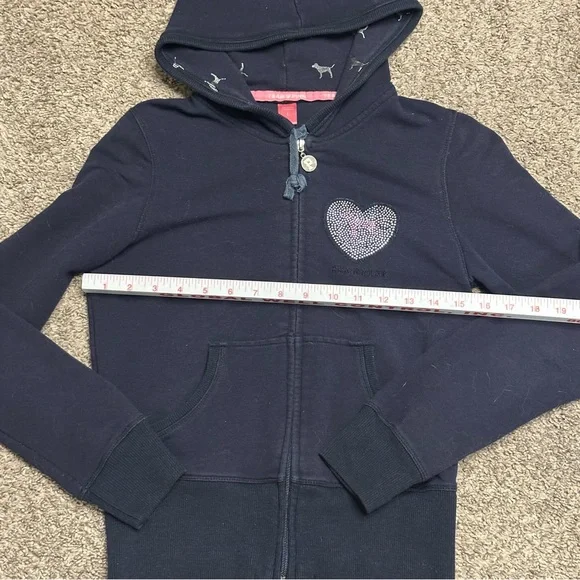 Victoria Secret Pink navy blue rhinestone logo zip up sweatshirt size Large dd - Picture 3 of 7
